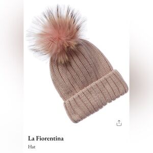 La Fiorentina Blush Knit Beanie Hat with Fluffy Pom